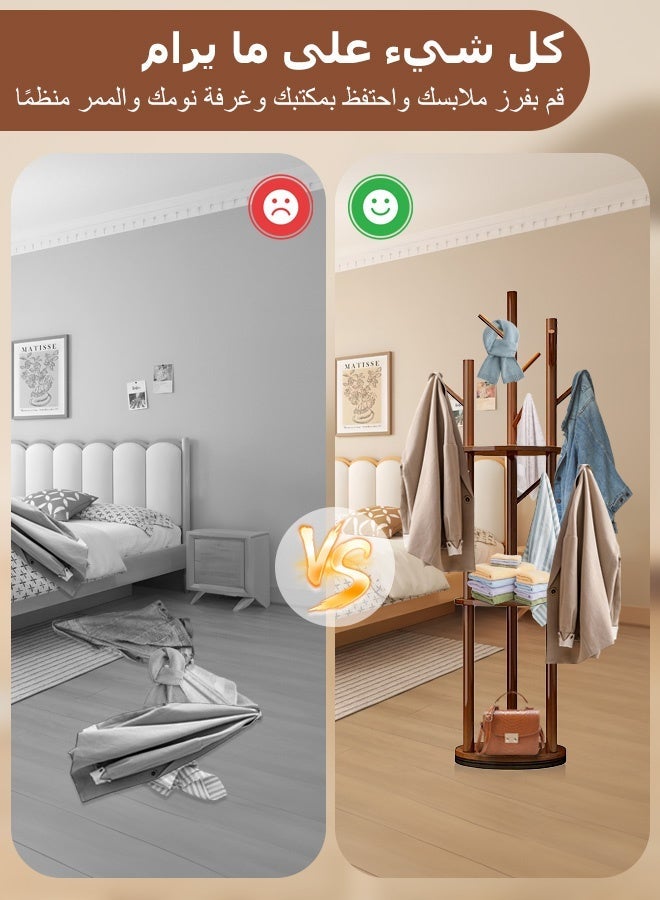 حامل معاطف خشبي قائم بذاته، شجرة معاطف بـ 9 خطافات للمعاطف والقبعات والأوشحة والحقائب، حامل معطف خشب الجوز للمدخل والردهة والصالة والمكتب والغرفة، سهل التركيب - Image 4